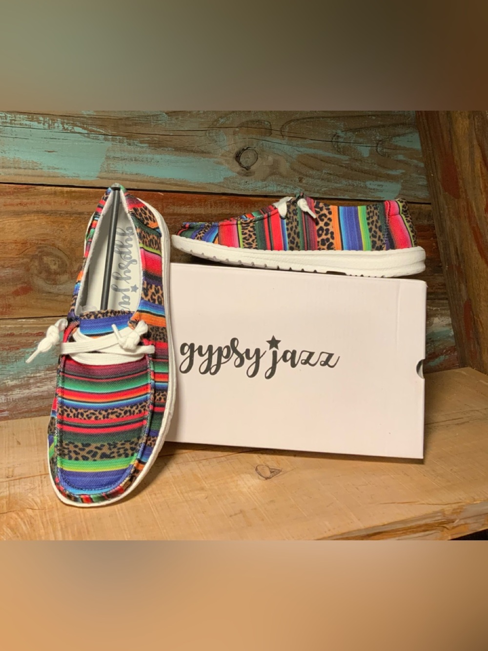 Gypsy Jazz Blue and Red Accent Serape Slip-On